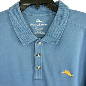Tommy Bahama Men's XL Supima Cotton Blue Polo Shirt Yellow Marlin Logo Golf